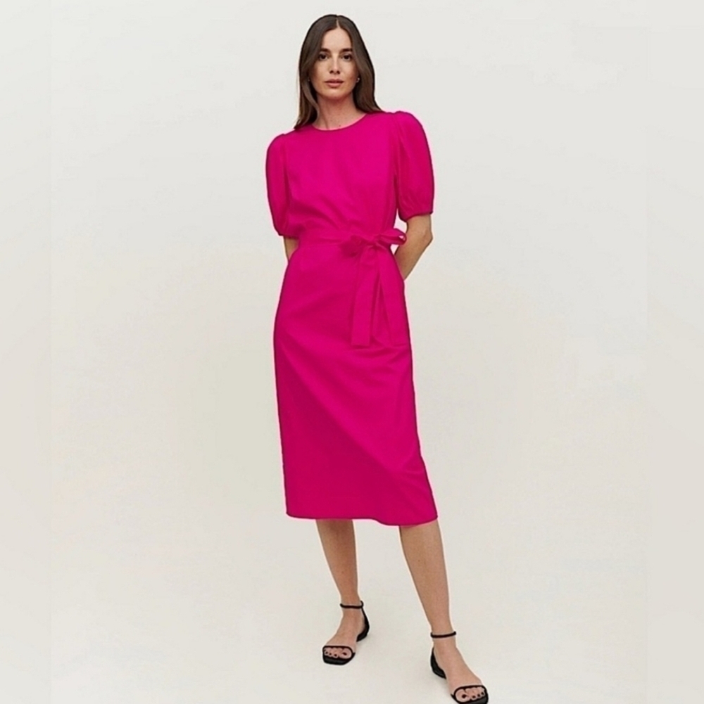 Reformation Rita puff sleeve dress corvette pink medium NWOT